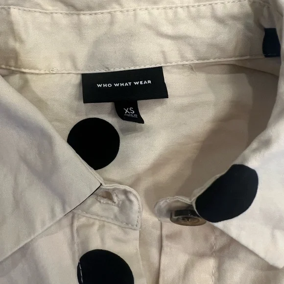 Who What Wear Black & Cream Polka Dot Button Down Dress - Picture 3 of 5